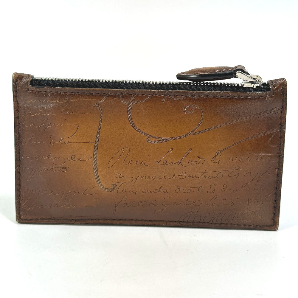 Berluti Card Case leather Brown calligraphy graffiti Card holderCoin case mens Used Authentic