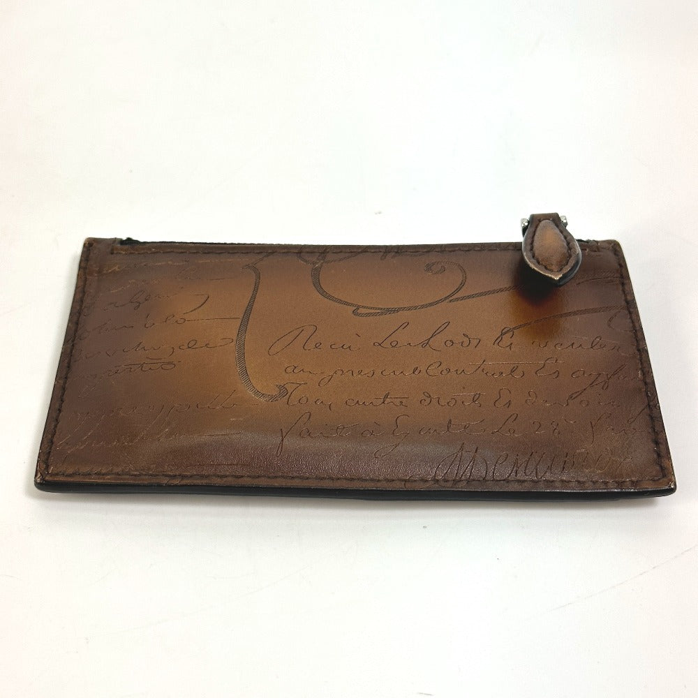 Berluti Card Case leather Brown calligraphy graffiti Card holderCoin case mens Used Authentic