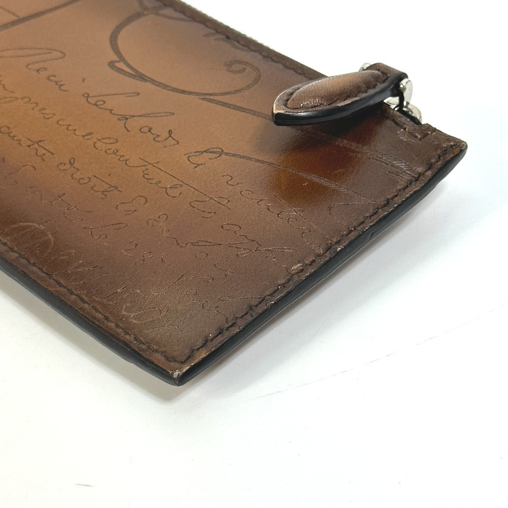 Berluti Card Case leather Brown calligraphy graffiti Card holderCoin case mens Used Authentic