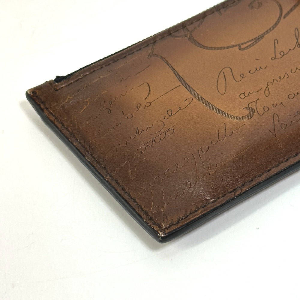 Berluti Card Case leather Brown calligraphy graffiti Card holderCoin case mens Used Authentic