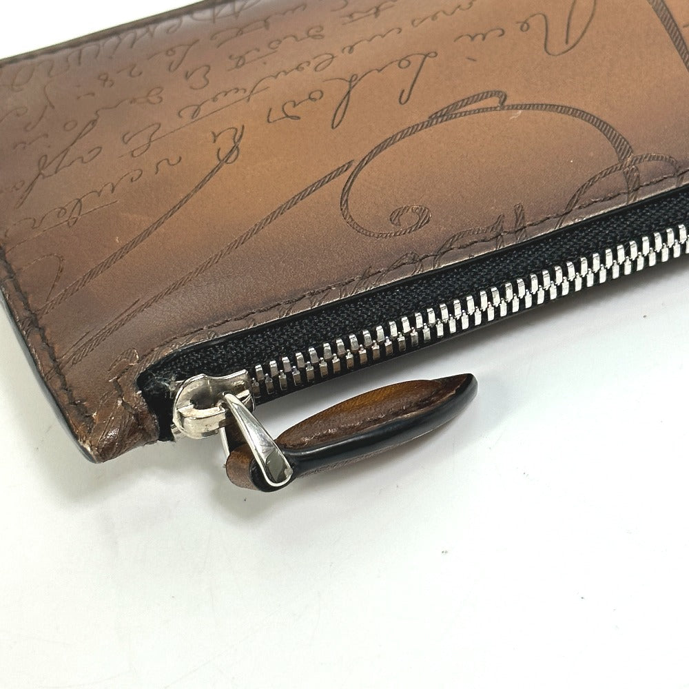 Berluti Card Case leather Brown calligraphy graffiti Card holderCoin case mens Used Authentic