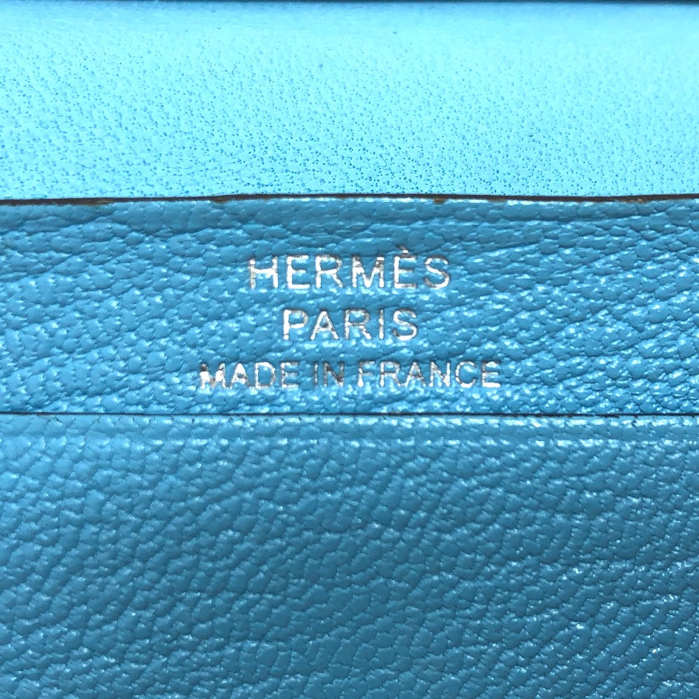 HERMES Card Case Shave Luco Romandel blue bearn mini compact Women Used Authentic