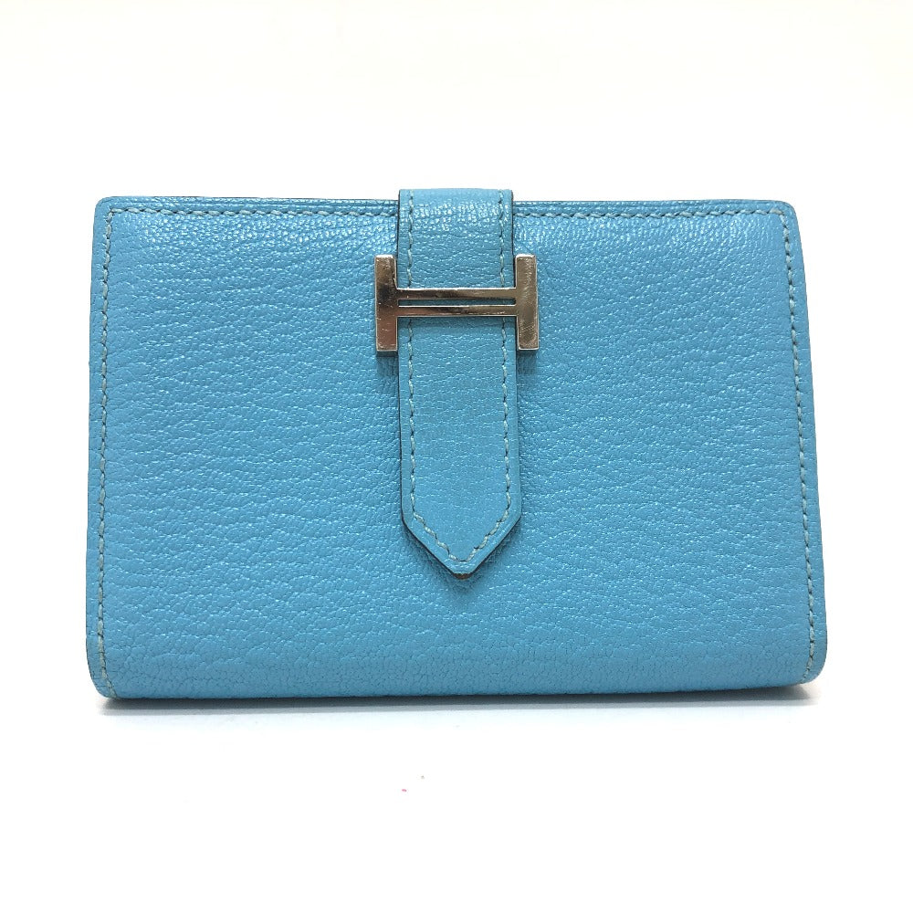 HERMES Card Case Shave Luco Romandel blue bearn mini compact Women Used Authentic