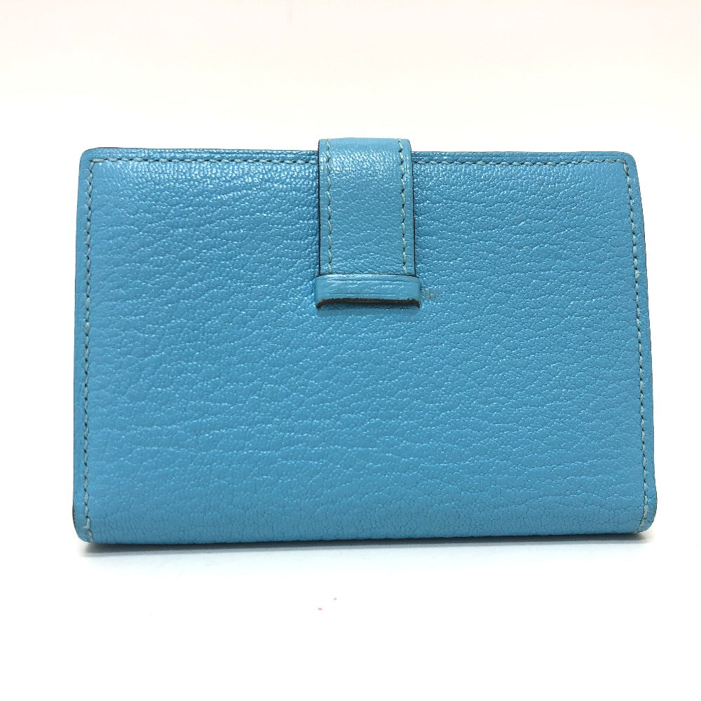 HERMES Card Case Shave Luco Romandel blue bearn mini compact Women Used Authentic