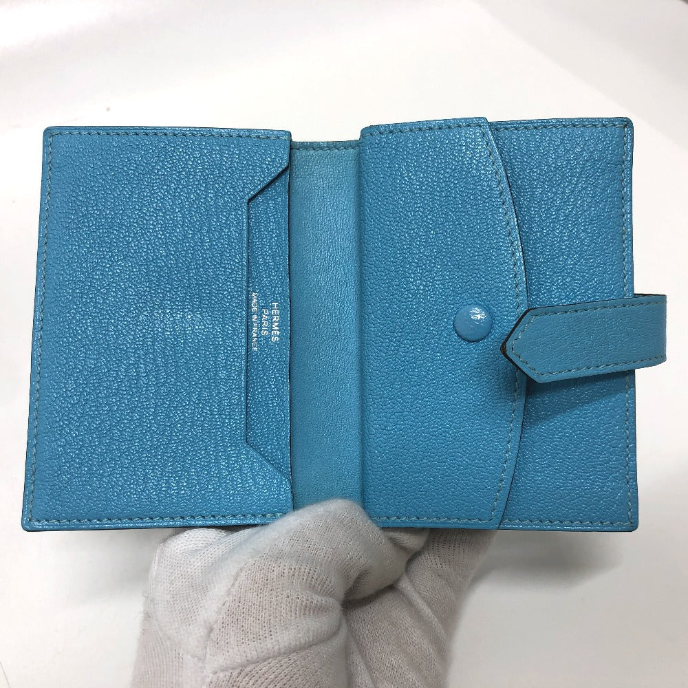 HERMES Card Case Shave Luco Romandel blue bearn mini compact Women Used Authentic