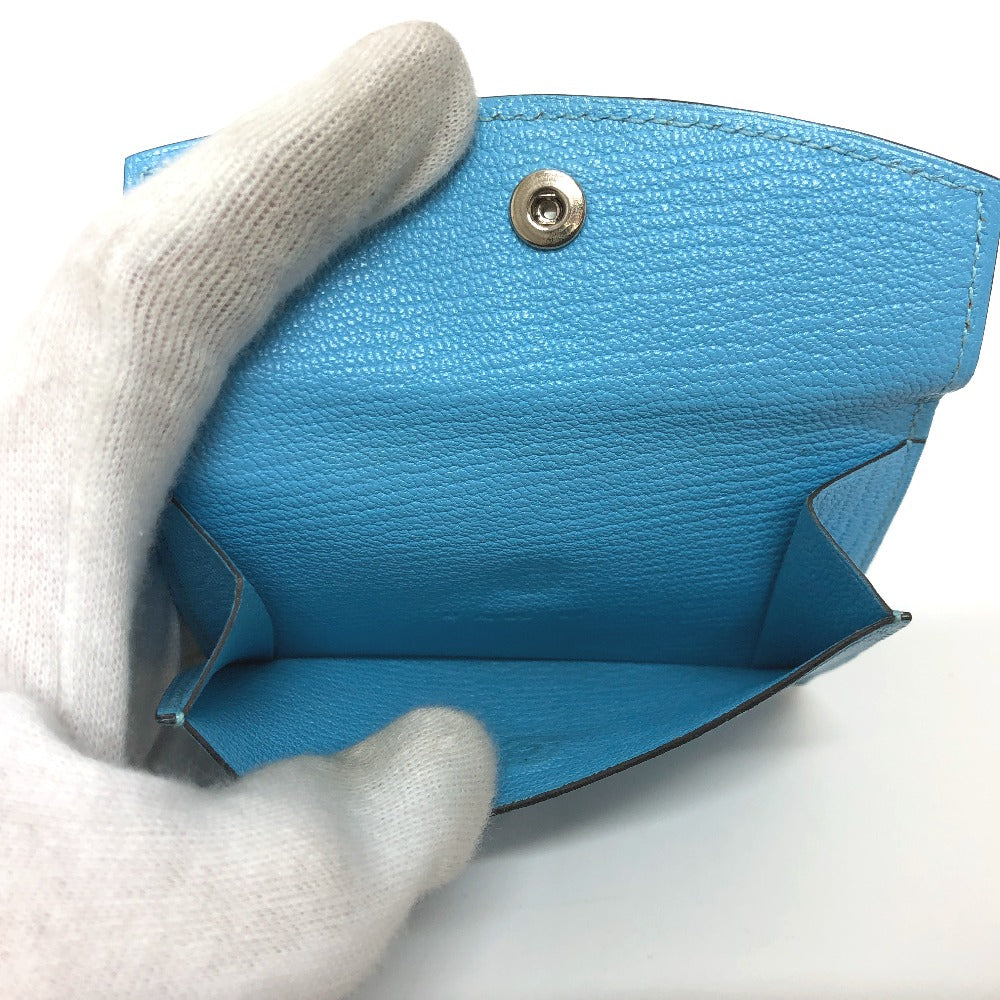 HERMES Card Case Shave Luco Romandel blue bearn mini compact Women Used Authentic