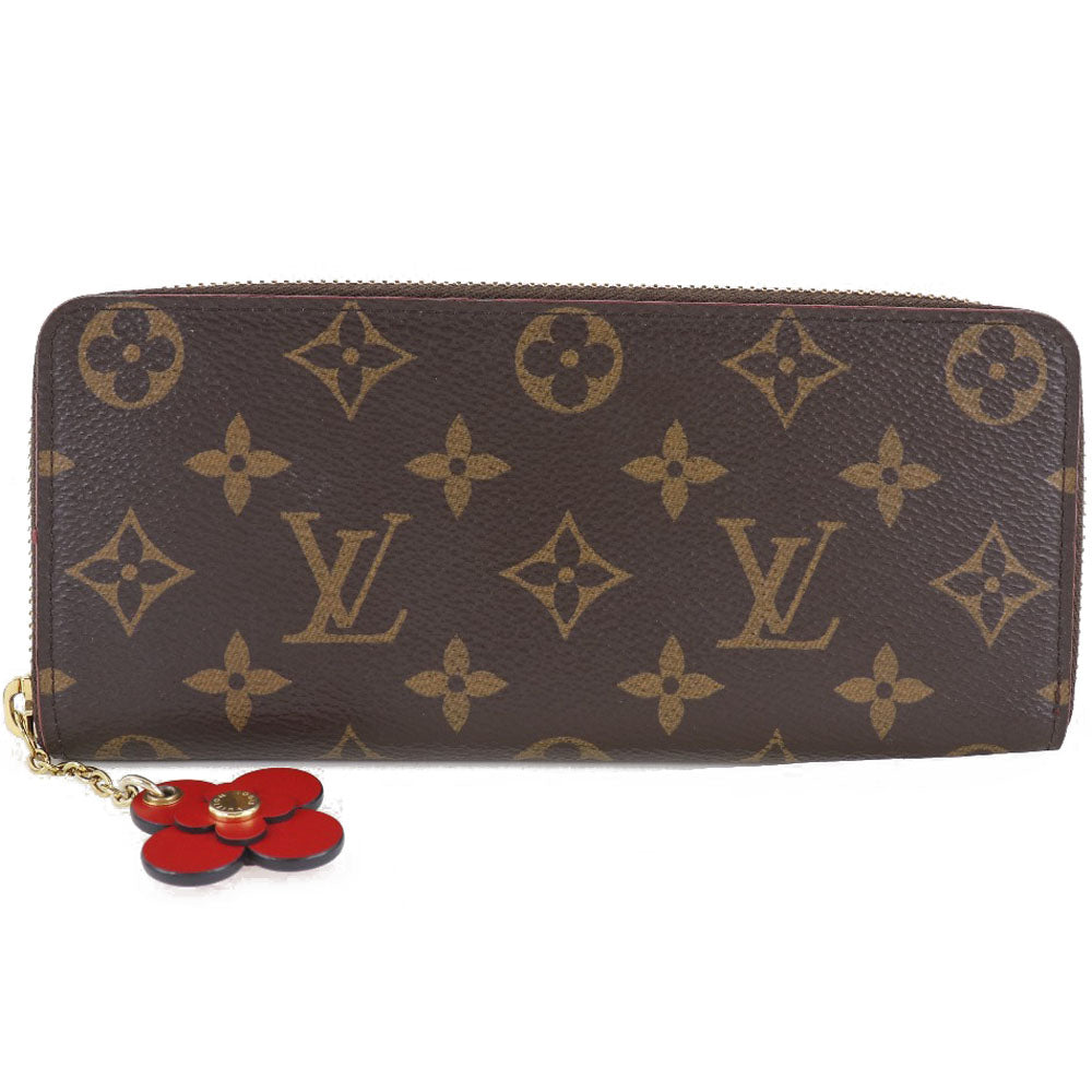 LOUIS VUITTON Long Wallet Purse M62940 Monogram canvas Brown Flower charm Portefeuille Clemence Women Used Authentic
