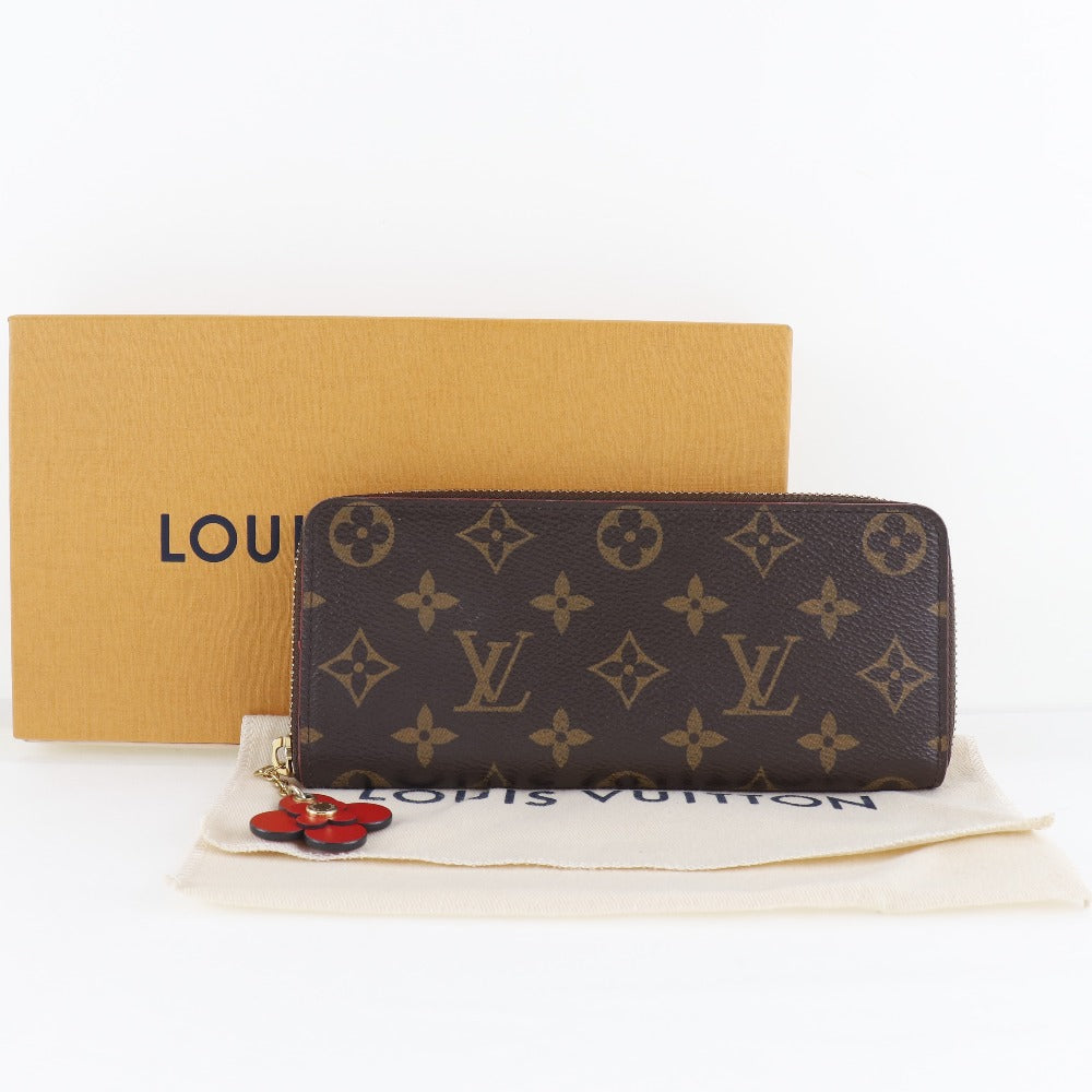LOUIS VUITTON Long Wallet Purse M62940 Monogram canvas Brown Flower charm Portefeuille Clemence Women Used Authentic