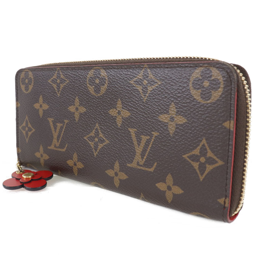 LOUIS VUITTON Long Wallet Purse M62940 Monogram canvas Brown Flower charm Portefeuille Clemence Women Used Authentic