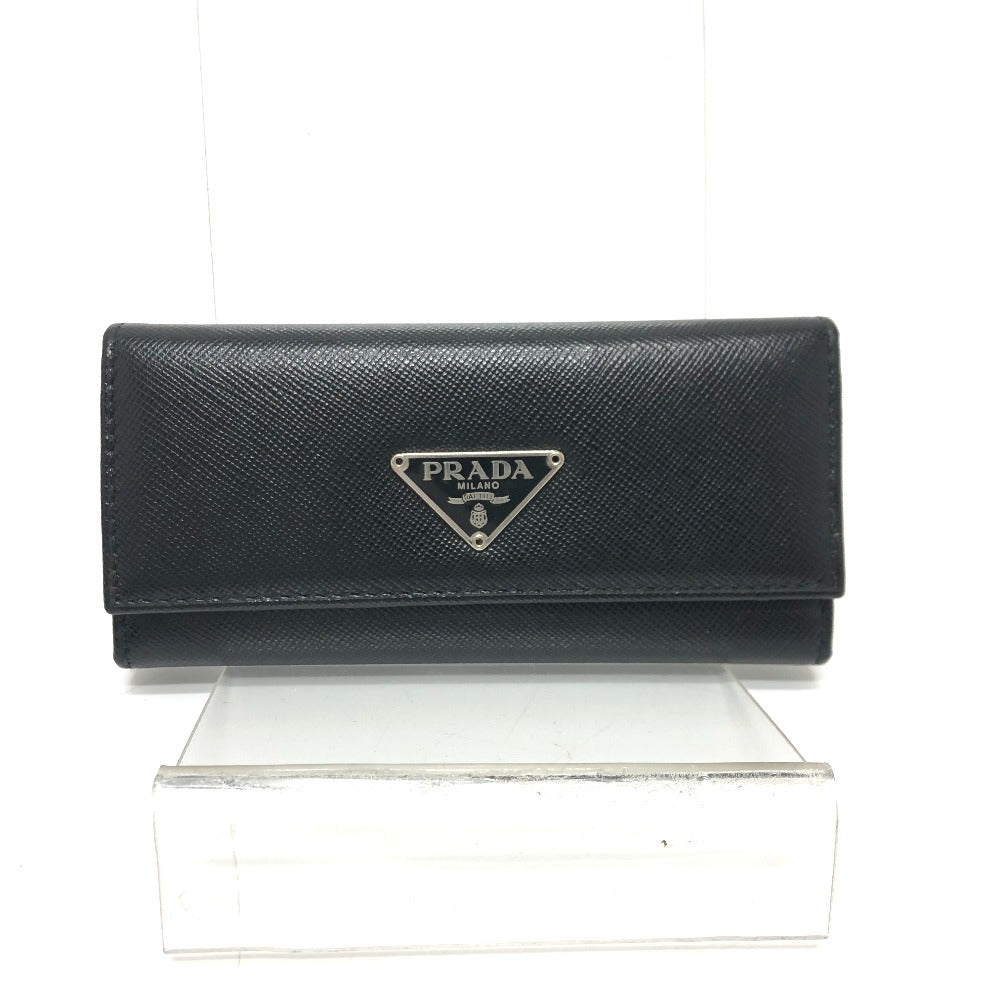 PRADA Key case Key holder M26U saffiano leather black Triangle Plate