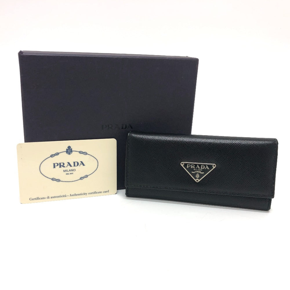 PRADA Key case Key holder M26U saffiano leather black Triangle Plate