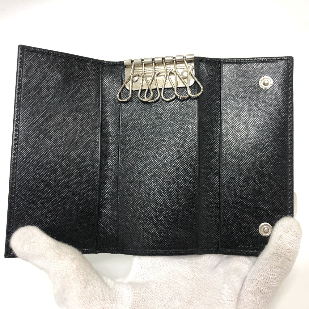 PRADA Key case Key holder M26U saffiano leather black Triangle Plate