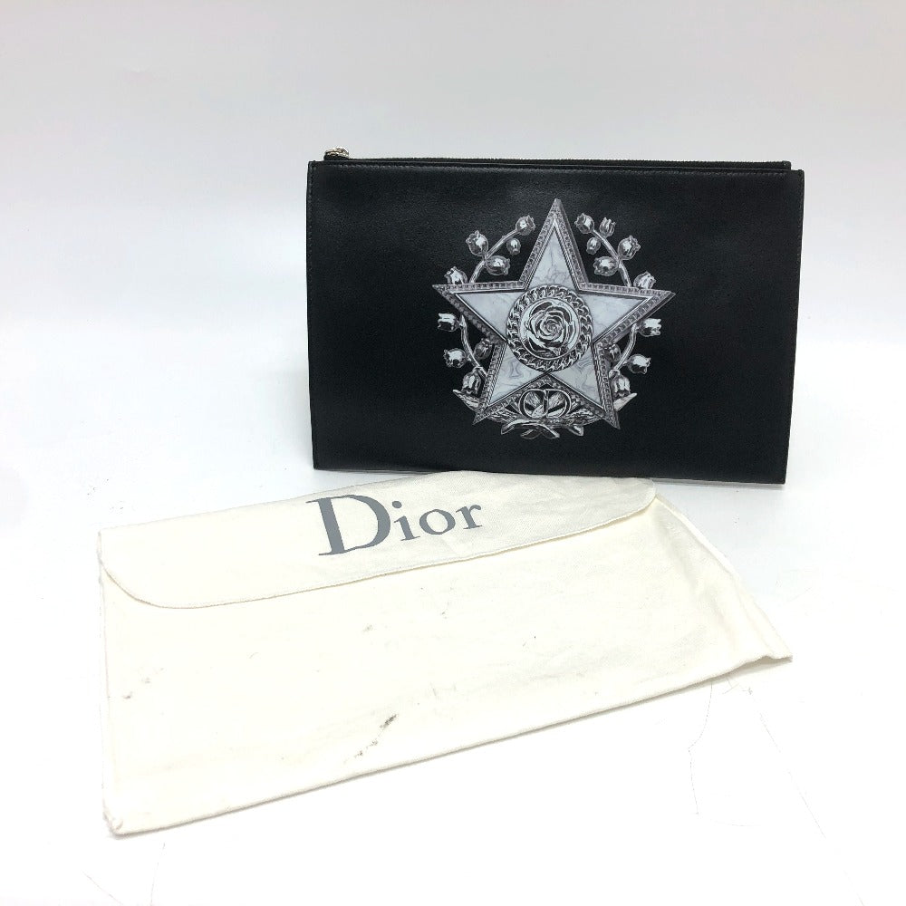 DIOR HOMME Clutch bag leather black Star x Rose Paint mens Used Authentic