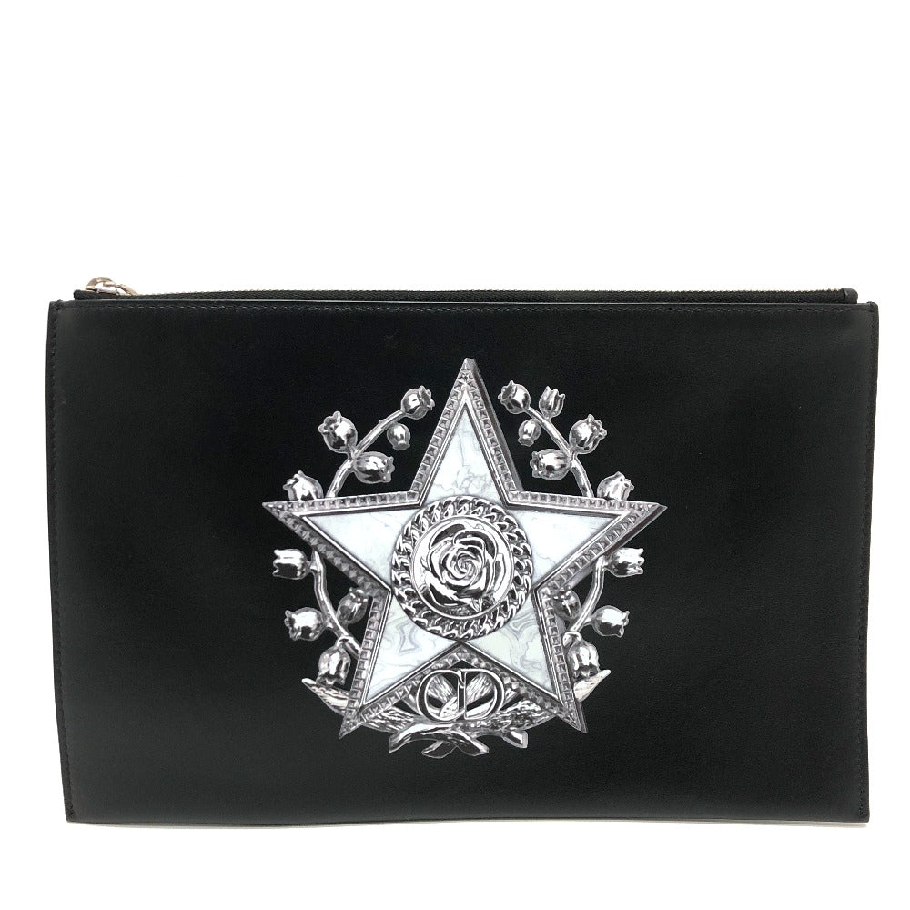 DIOR HOMME Clutch bag leather black Star x Rose Paint mens Used Authentic