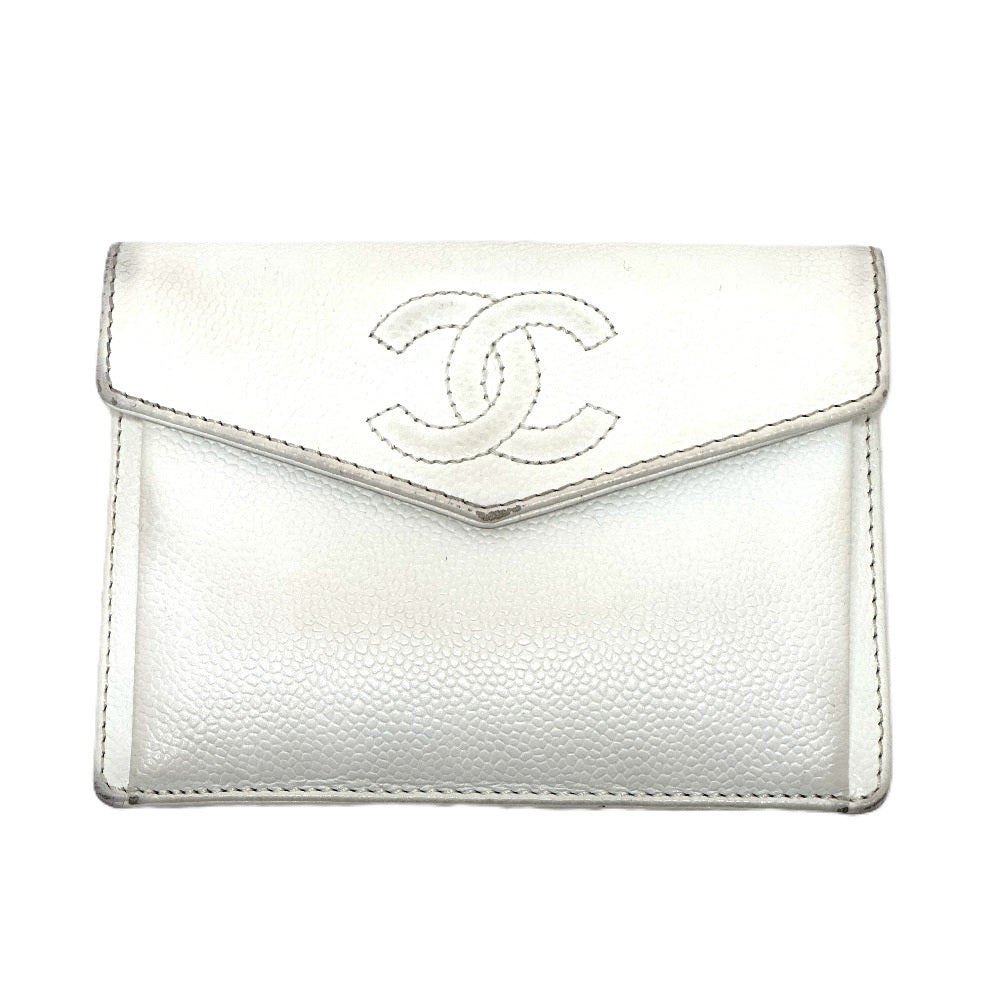 CHANEL Folded wallet Caviar skin white COCO Mark