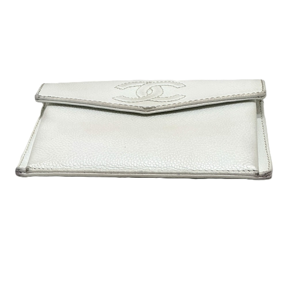 CHANEL Folded wallet Caviar skin white COCO Mark