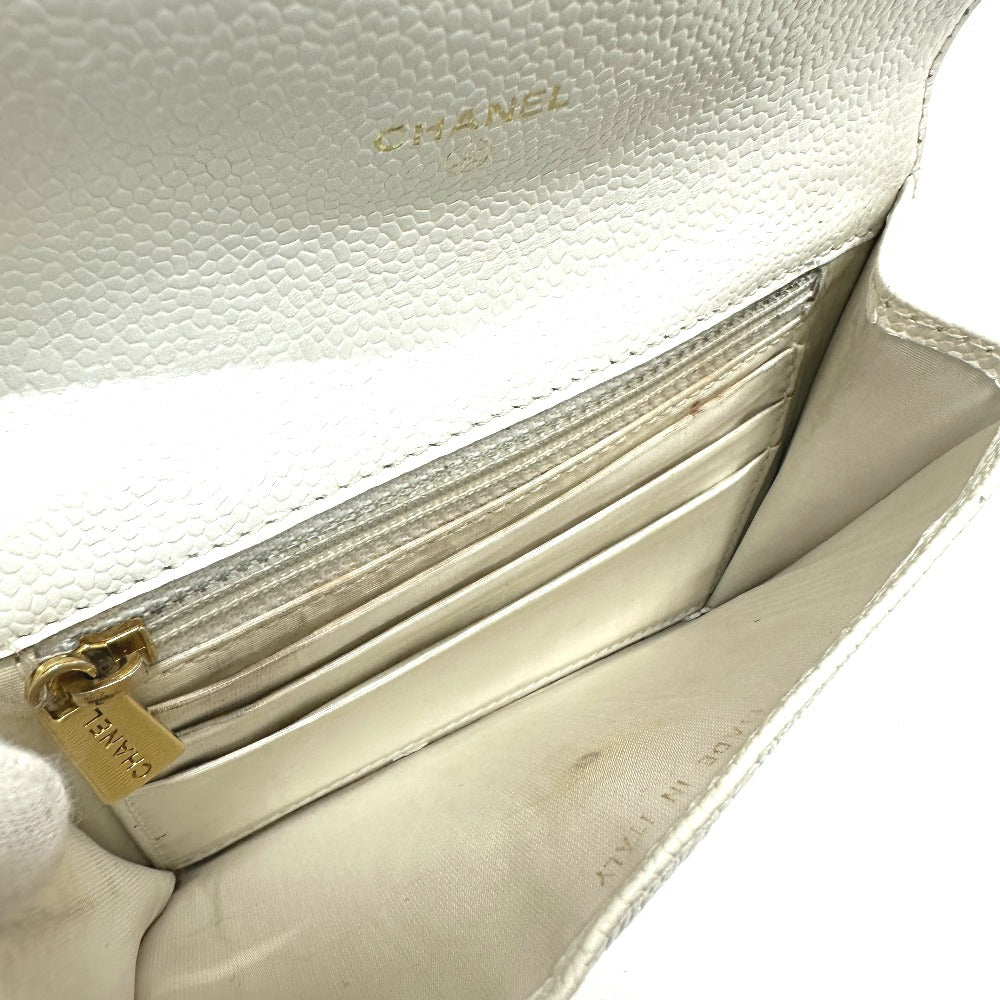 CHANEL Folded wallet Caviar skin white COCO Mark