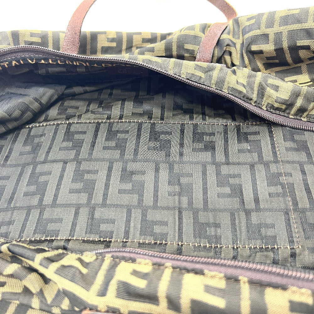 FENDI Tote Bag Leather / canvas Brown Zucca Pattern