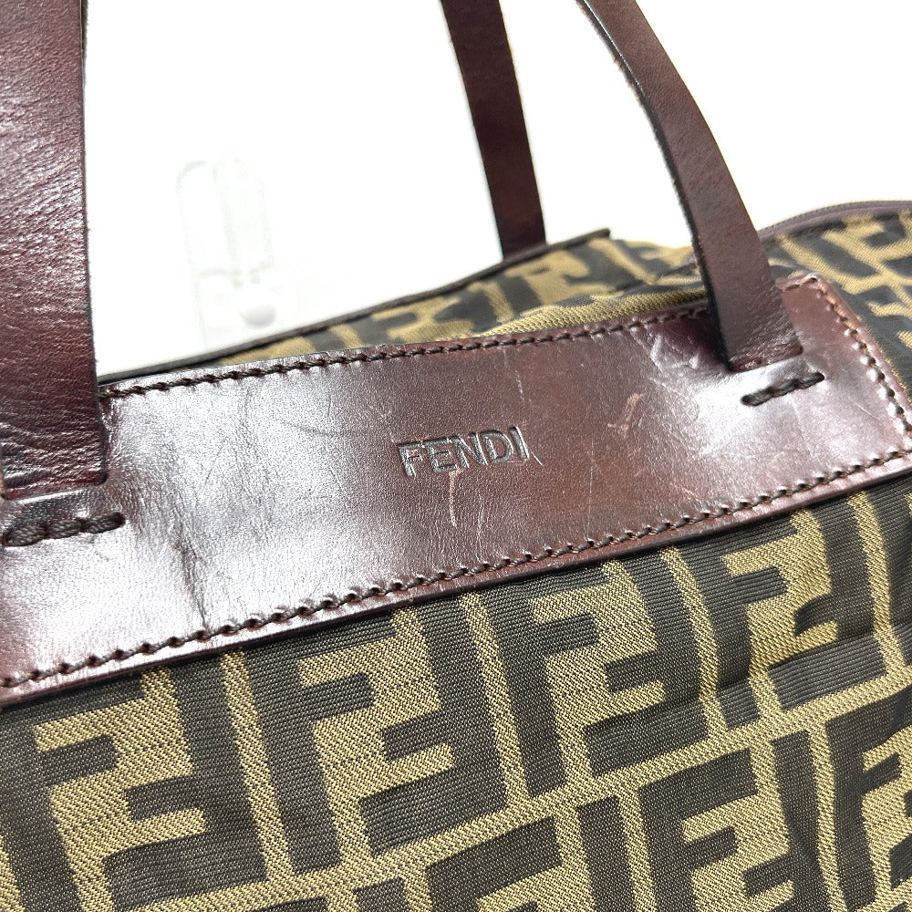 FENDI Tote Bag Leather / canvas Brown Zucca Pattern