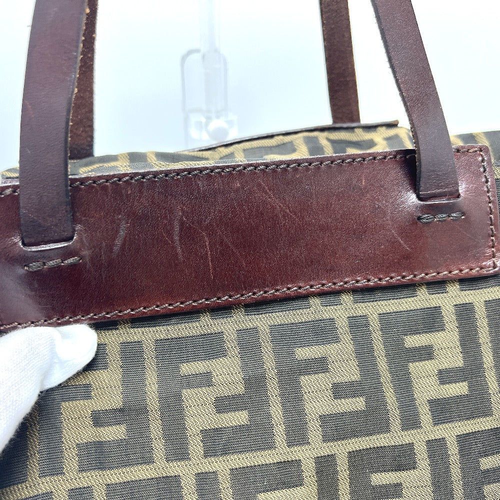 FENDI Tote Bag Leather / canvas Brown Zucca Pattern