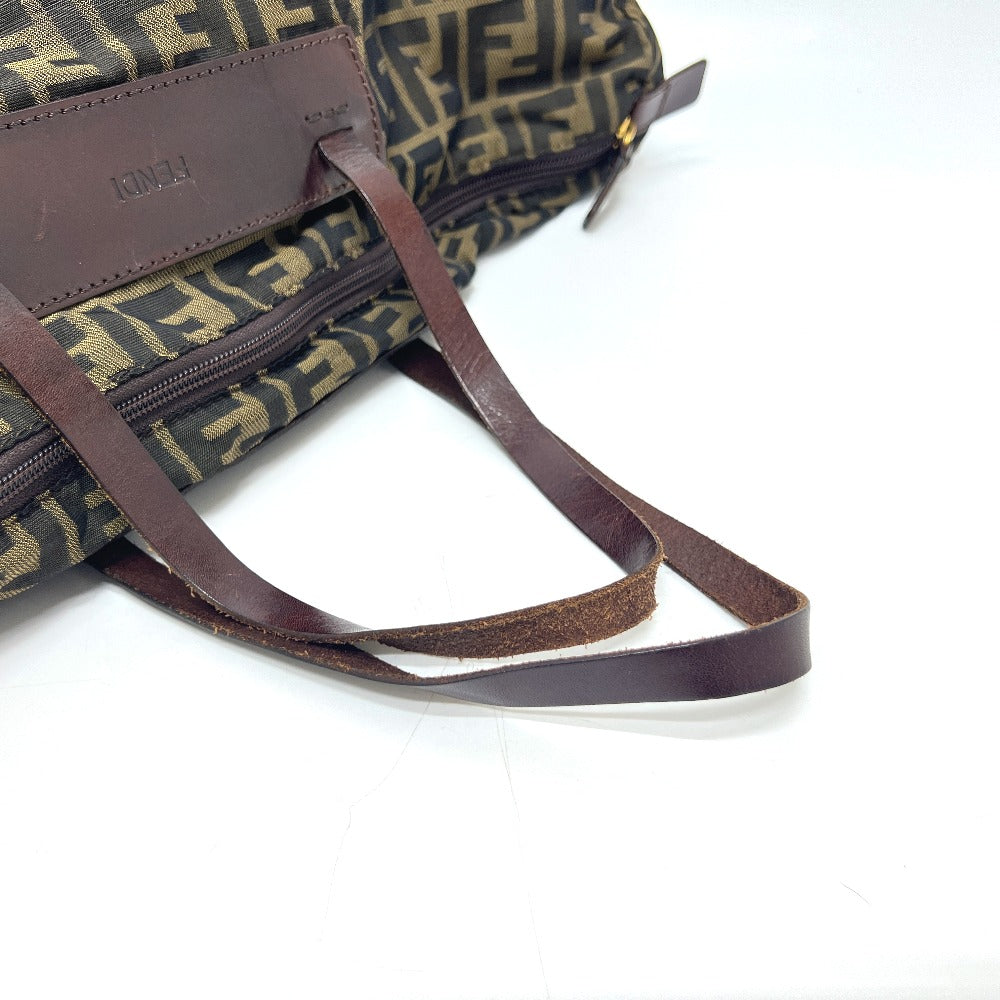 FENDI Tote Bag Leather / canvas Brown Zucca Pattern