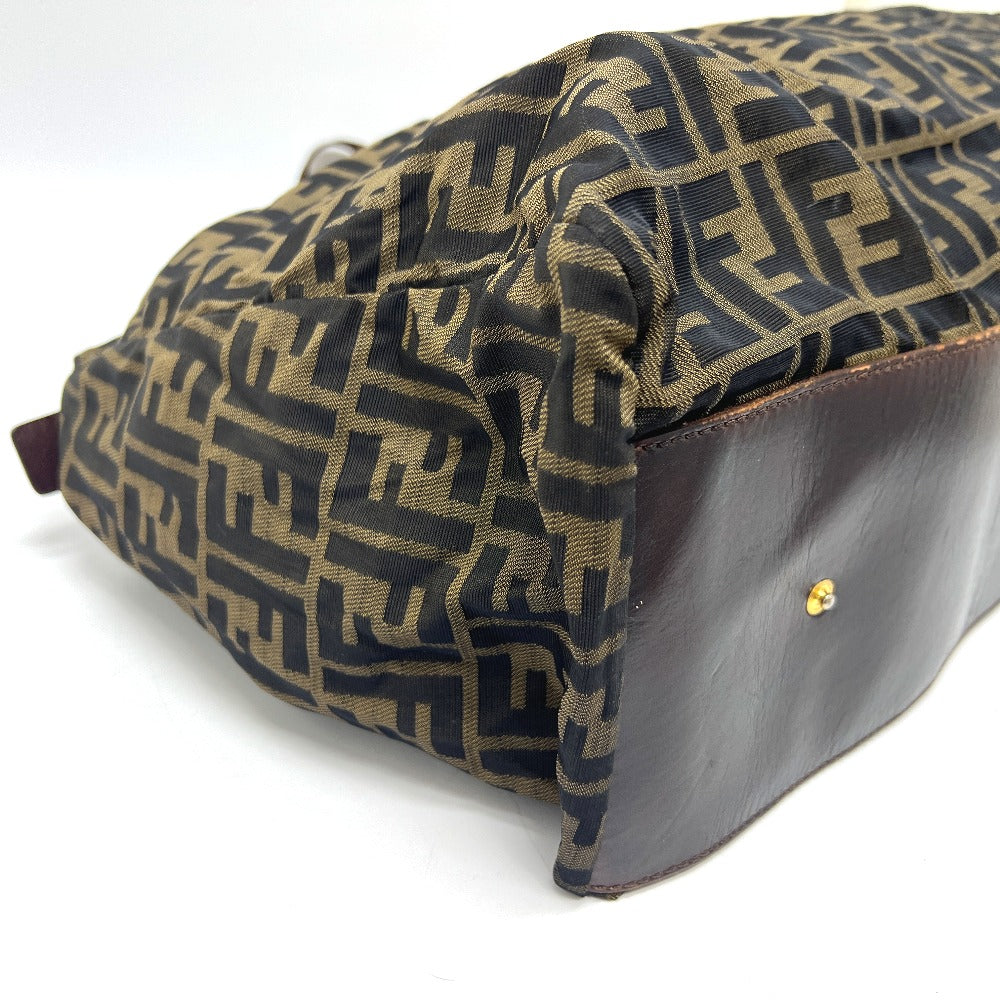 FENDI Tote Bag Leather / canvas Brown Zucca Pattern