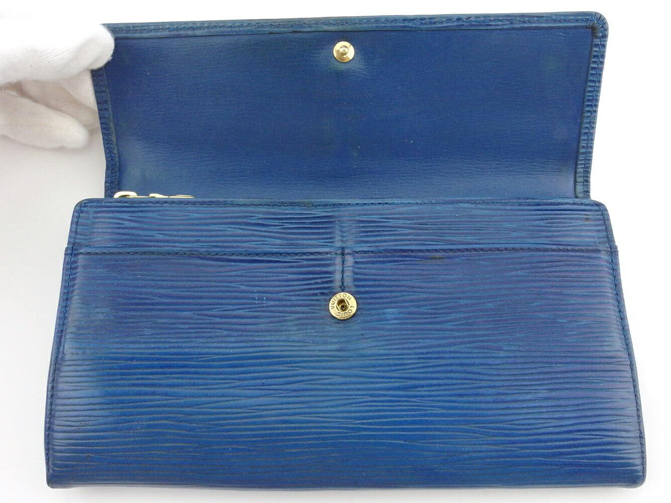 LOUIS VUITTON Long Wallet Purse M63575 Blue gold Pochette Porto Monécredi