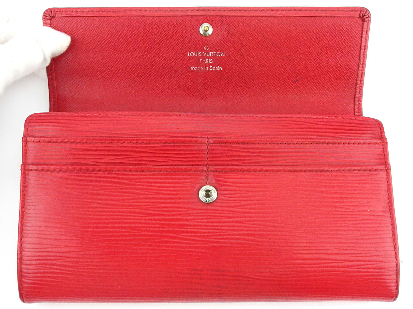 LOUIS VUITTON Long Wallet Purse Red Silver Portefeuille Sarah
