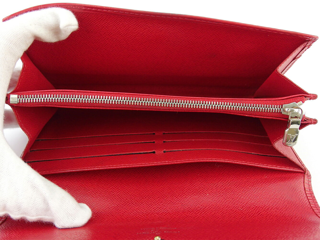 LOUIS VUITTON Long Wallet Purse Red Silver Portefeuille Sarah