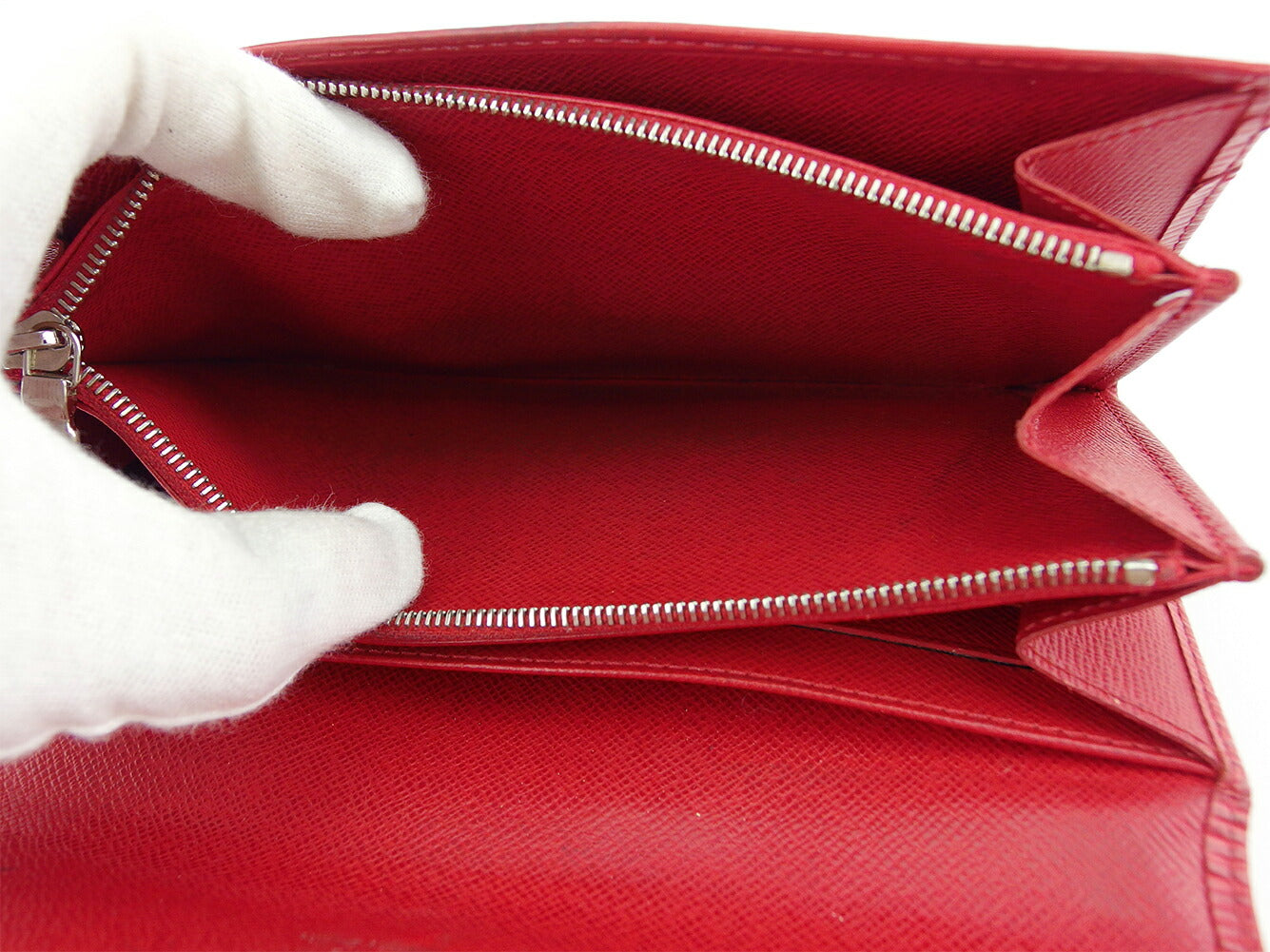 LOUIS VUITTON Long Wallet Purse Red Silver Portefeuille Sarah