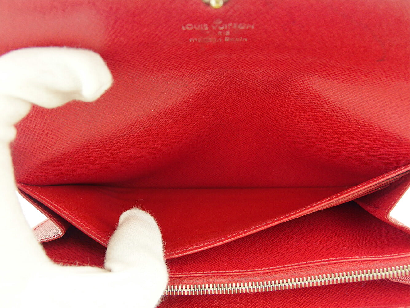 LOUIS VUITTON Long Wallet Purse Red Silver Portefeuille Sarah