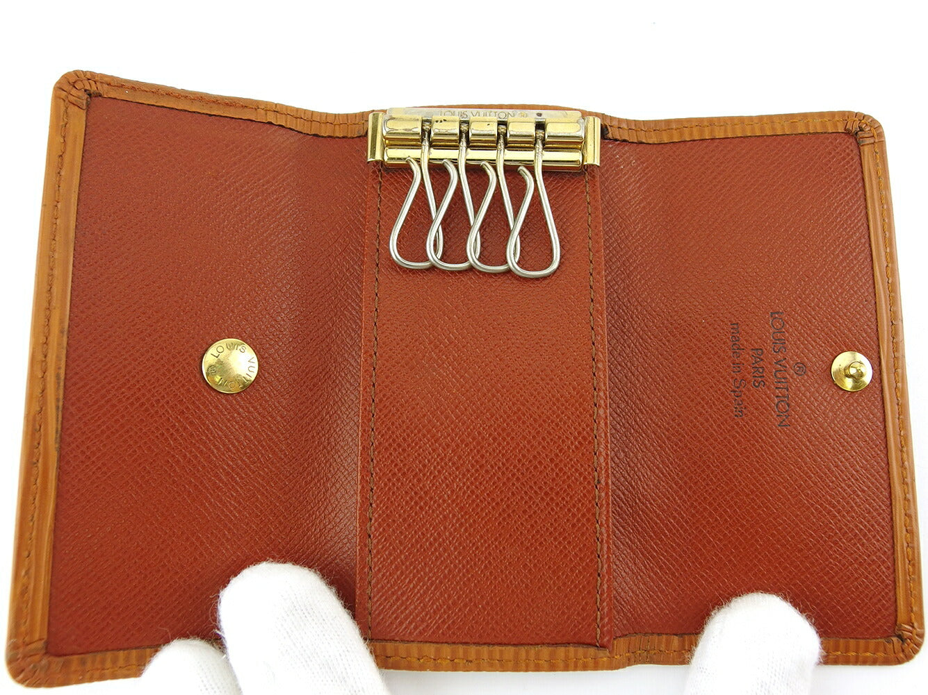 LOUIS VUITTON Key case Key holder M63828 Light brown gold Multicles4