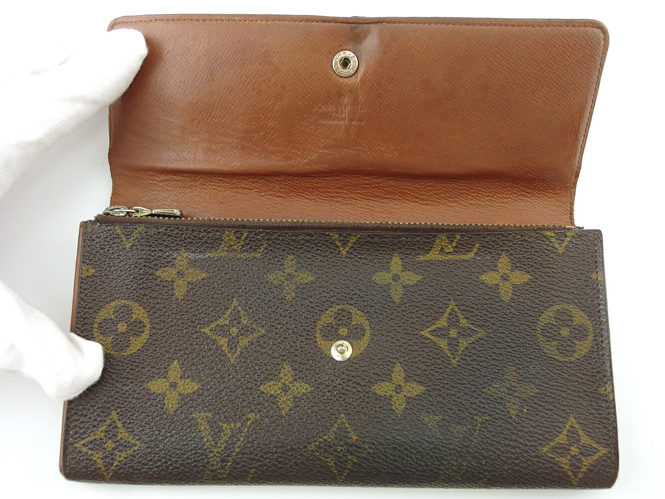 LOUIS VUITTON Long Wallet Purse M61724 Brown beige Pochette Porto Monécredi