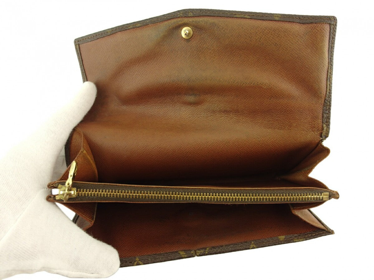 LOUIS VUITTON Long Wallet Purse No.212 Brown beige gold vintage