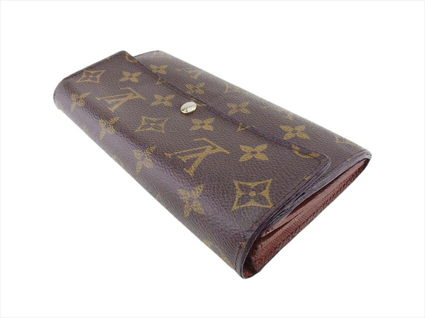 LOUIS VUITTON Long Wallet Purse M61734 Brown beige gold Portefeuille Sarah