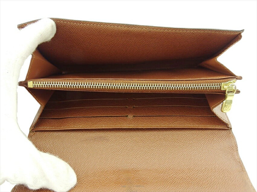 LOUIS VUITTON Long Wallet Purse M61734 Brown beige gold Portefeuille Sarah