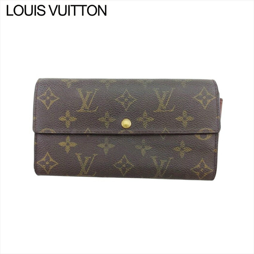 LOUIS VUITTON Long Wallet Purse M61725 Brown beige gold Pochette Porto Monécredi