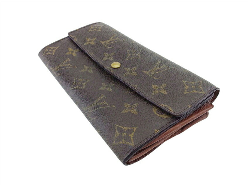 LOUIS VUITTON Long Wallet Purse M61725 Brown beige gold Pochette Porto Monécredi