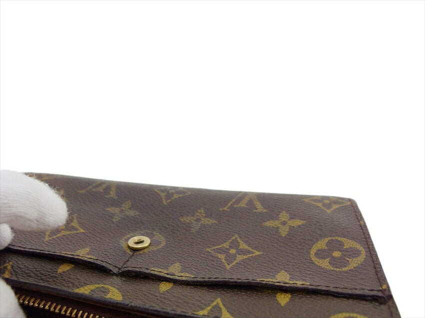 LOUIS VUITTON Long Wallet Purse M61725 Brown beige gold Pochette Porto Monécredi