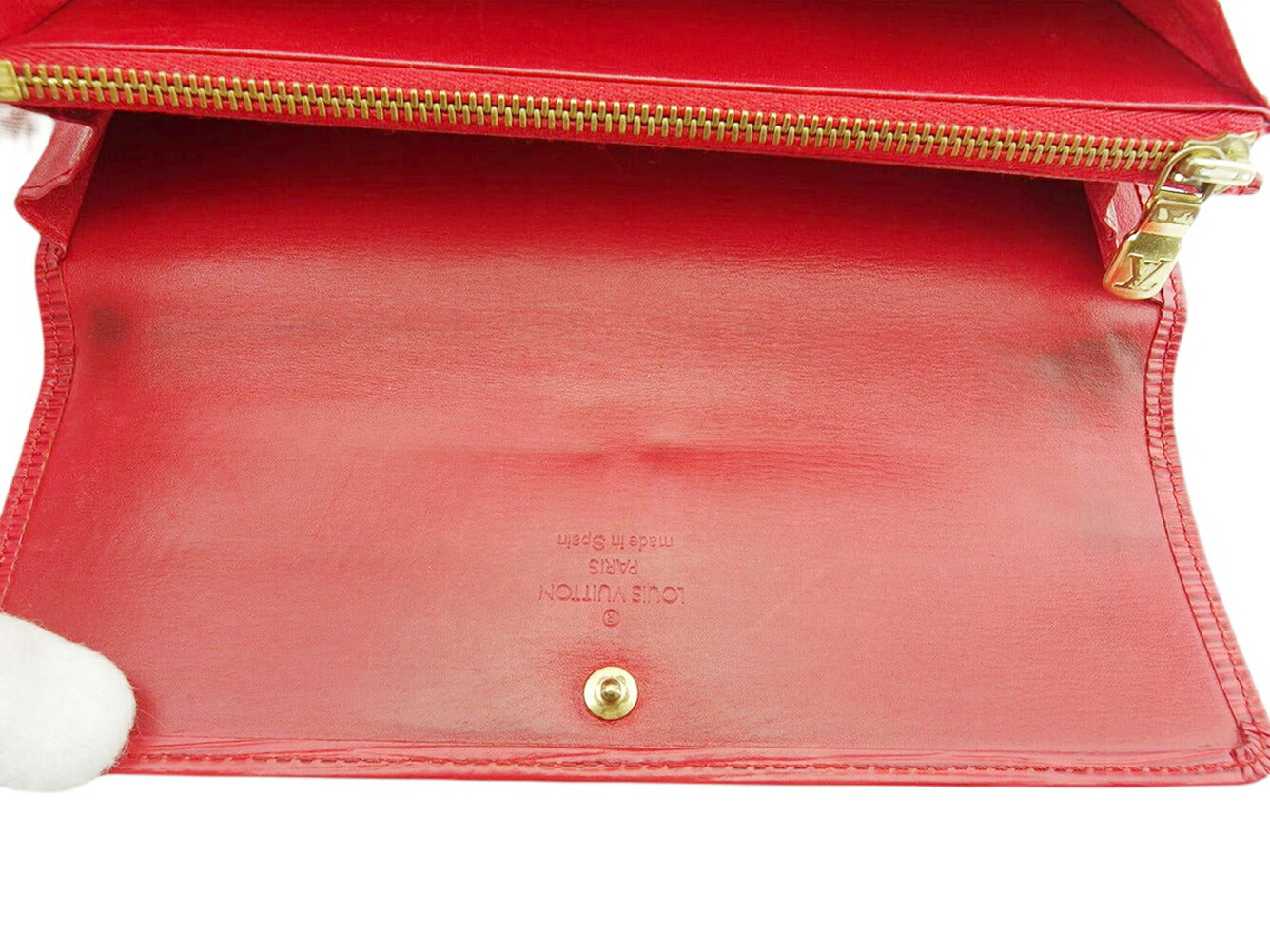 LOUIS VUITTON Long Wallet Purse M63577 Castilian Red Pochette Porto Monécredi