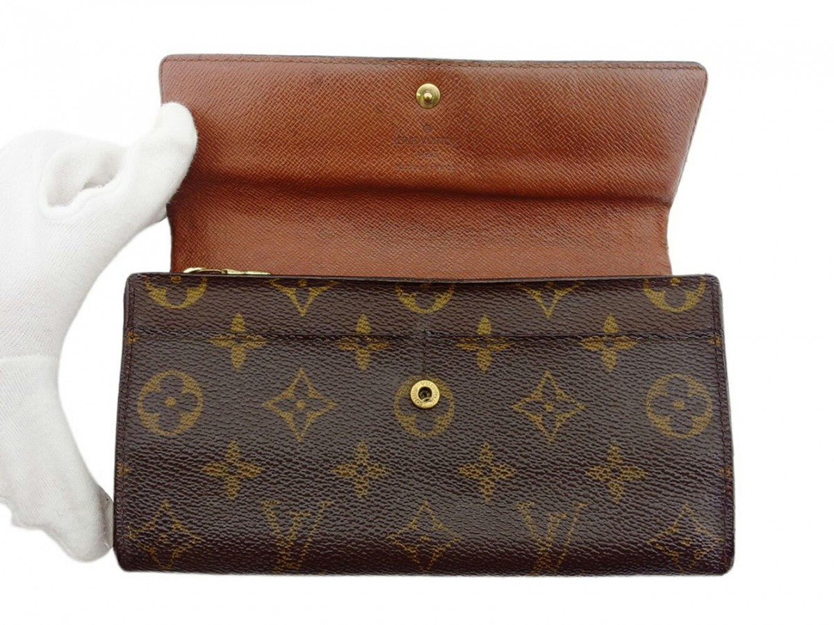 LOUIS VUITTON Long Wallet Purse M61725 Brown beige gold Pochette Portonecredi