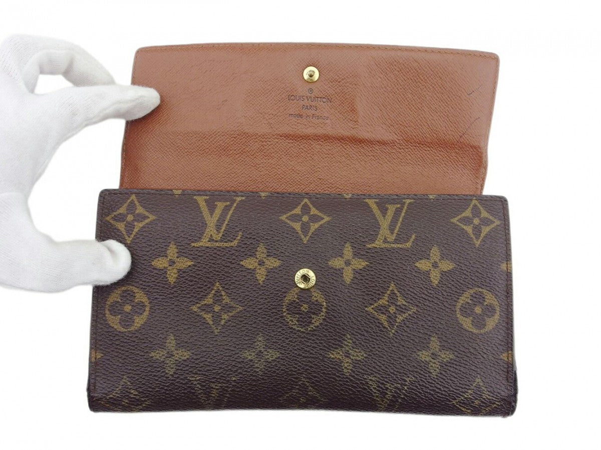 LOUIS VUITTON Long Wallet Purse M61215 Brown beige gold Porte Tresor International