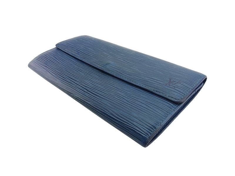 LOUIS VUITTON Long Wallet Purse M63575 Blue gold Pochette Porto Monécredi