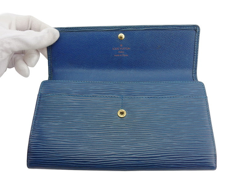 LOUIS VUITTON Long Wallet Purse M63575 Blue gold Pochette Porto Monécredi