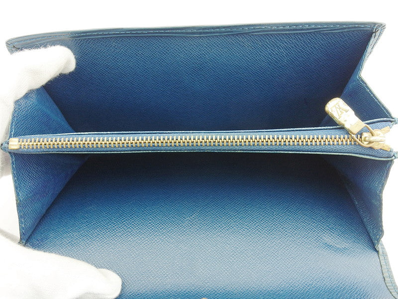 LOUIS VUITTON Long Wallet Purse M63575 Blue gold Pochette Porto Monécredi