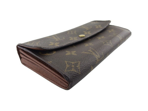 LOUIS VUITTON Long Wallet Purse Brown beige gold Portomoné Credit
