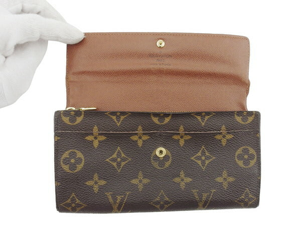 LOUIS VUITTON Long Wallet Purse Brown beige gold Portomoné Credit