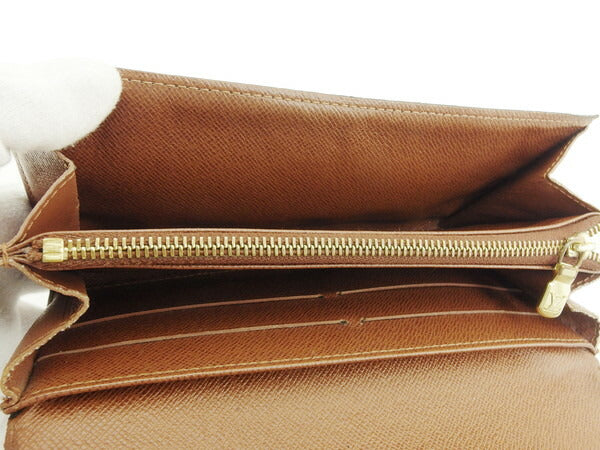 LOUIS VUITTON Long Wallet Purse Brown beige gold Portomoné Credit