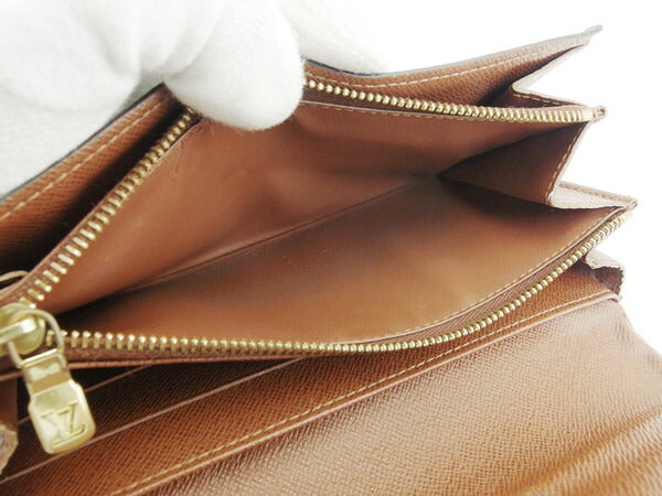 LOUIS VUITTON Long Wallet Purse Brown beige gold Portomoné Credit
