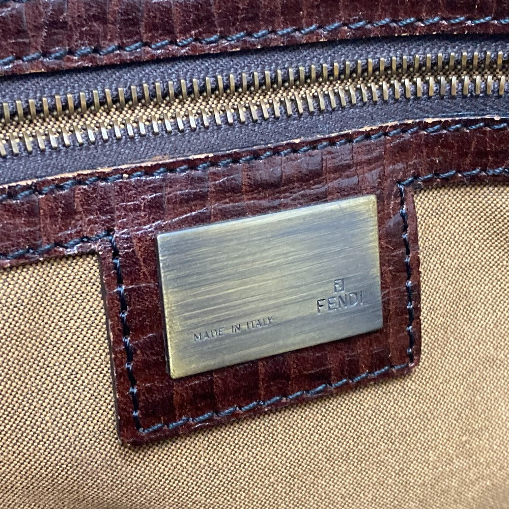FENDI Handbag Leather / suede Brown ZUCCA FFPattern logo Etnico Women Used Authentic